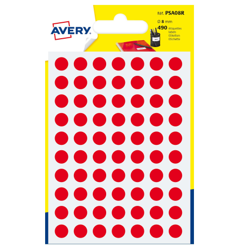 AVERY CONF 490 ETICHETTE ADESIVE ROTONDE DIAMETRO 8 mm ROSSO